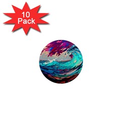 Tsunami Waves Ocean Sea Nautical Nature Water Painting 1  Mini Magnet (10 Pack)  by Jancukart