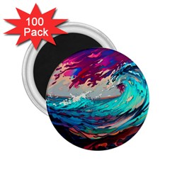 Tsunami Waves Ocean Sea Nautical Nature Water Painting 2 25  Magnets (100 Pack)  by Jancukart