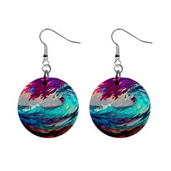 Tsunami Waves Ocean Sea Nautical Nature Water Painting Mini Button Earrings