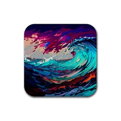 Tsunami Waves Ocean Sea Nautical Nature Water Painting Rubber Coaster (square) by Jancukart