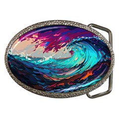 Tsunami Waves Ocean Sea Nautical Nature Water Painting Belt Buckles by Jancukart