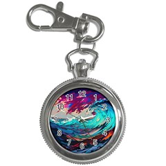 Tsunami Waves Ocean Sea Nautical Nature Water Painting Key Chain Watches by Jancukart