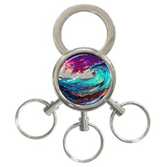 Tsunami Waves Ocean Sea Nautical Nature Water Painting 3-ring Key Chain by Jancukart