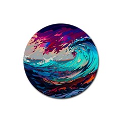 Tsunami Waves Ocean Sea Nautical Nature Water Painting Rubber Round Coaster (4 Pack) by Jancukart