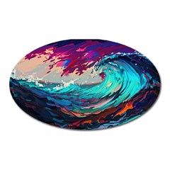 Tsunami Waves Ocean Sea Nautical Nature Water Painting Oval Magnet by Jancukart