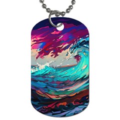 Tsunami Waves Ocean Sea Nautical Nature Water Painting Dog Tag (two Sides)