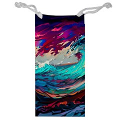 Tsunami Waves Ocean Sea Nautical Nature Water Painting Jewelry Bag by Jancukart