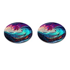 Tsunami Waves Ocean Sea Nautical Nature Water Painting Cufflinks (oval)