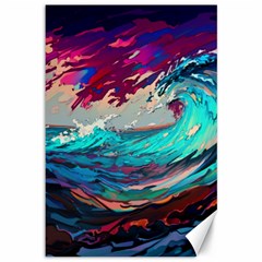 Tsunami Waves Ocean Sea Nautical Nature Water Painting Canvas 12  X 18 