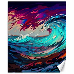 Tsunami Waves Ocean Sea Nautical Nature Water Painting Canvas 16  X 20  by Jancukart