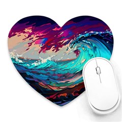 Tsunami Waves Ocean Sea Nautical Nature Water Painting Heart Mousepad by Jancukart