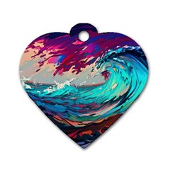 Tsunami Waves Ocean Sea Nautical Nature Water Painting Dog Tag Heart (one Side)