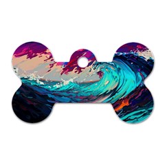 Tsunami Waves Ocean Sea Nautical Nature Water Painting Dog Tag Bone (two Sides)