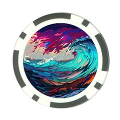 Tsunami Waves Ocean Sea Nautical Nature Water Painting Poker Chip Card Guard