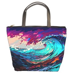 Tsunami Waves Ocean Sea Nautical Nature Water Painting Bucket Bag by Jancukart