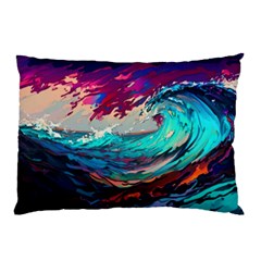 Tsunami Waves Ocean Sea Nautical Nature Water Painting Pillow Case by Jancukart