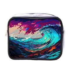 Tsunami Waves Ocean Sea Nautical Nature Water Painting Mini Toiletries Bag (one Side) by Jancukart