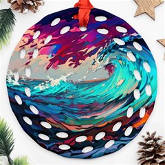 Tsunami Waves Ocean Sea Nautical Nature Water Painting Ornament (round Filigree) by Jancukart