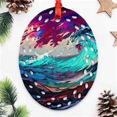 Tsunami Waves Ocean Sea Nautical Nature Water Painting Oval Filigree Ornament (two Sides) by Jancukart