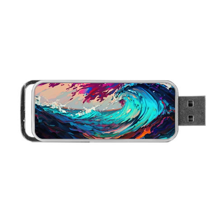 Tsunami Waves Ocean Sea Nautical Nature Water Painting Portable USB Flash (Two Sides)