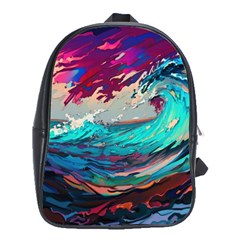 Tsunami Waves Ocean Sea Nautical Nature Water Painting School Bag (xl)