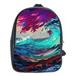 Tsunami Waves Ocean Sea Nautical Nature Water Painting School Bag (XL) Front