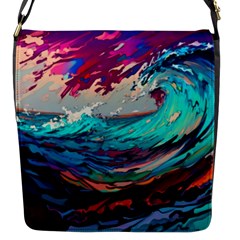 Tsunami Waves Ocean Sea Nautical Nature Water Painting Flap Closure Messenger Bag (s) by Jancukart