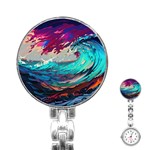 Tsunami Waves Ocean Sea Nautical Nature Water Painting Stainless Steel Nurses Watch Front