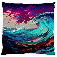 Tsunami Waves Ocean Sea Nautical Nature Water Painting Standard Premium Plush Fleece Cushion Case (one Side) by Jancukart