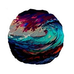 Tsunami Waves Ocean Sea Nautical Nature Water Painting Standard 15  Premium Flano Round Cushions by Jancukart