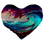 Tsunami Waves Ocean Sea Nautical Nature Water Painting Large 19  Premium Flano Heart Shape Cushions Back