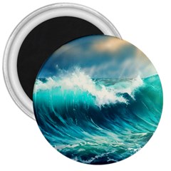 Waves Ocean Sea Tsunami Nautical Blue 3  Magnets by Jancukart