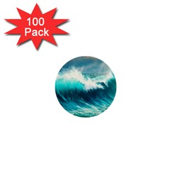 Waves Ocean Sea Tsunami Nautical Blue 1  Mini Buttons (100 Pack)  by Jancukart