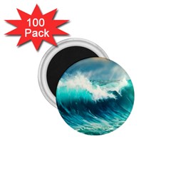 Waves Ocean Sea Tsunami Nautical Blue 1 75  Magnets (100 Pack) 