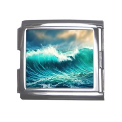 Waves Ocean Sea Tsunami Nautical Blue Mega Link Italian Charm (18mm) by Jancukart