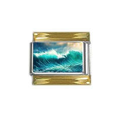 Waves Ocean Sea Tsunami Nautical Blue Gold Trim Italian Charm (9mm) by Jancukart