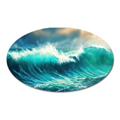 Waves Ocean Sea Tsunami Nautical Blue Oval Magnet by Jancukart