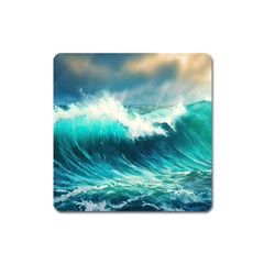 Waves Ocean Sea Tsunami Nautical Blue Square Magnet by Jancukart