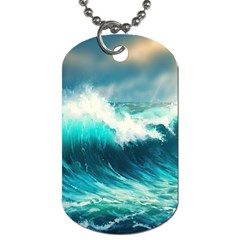 Waves Ocean Sea Tsunami Nautical Blue Dog Tag (two Sides) by Jancukart