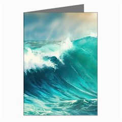 Waves Ocean Sea Tsunami Nautical Blue Greeting Cards (pkg Of 8) by Jancukart