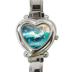 Waves Ocean Sea Tsunami Nautical Blue Heart Italian Charm Watch by Jancukart