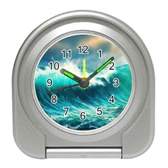 Waves Ocean Sea Tsunami Nautical Blue Travel Alarm Clock by Jancukart