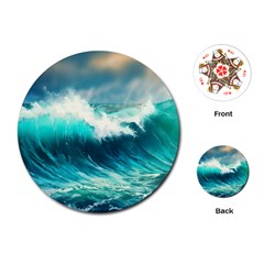 Waves Ocean Sea Tsunami Nautical Blue Playing Cards Single Design (round)