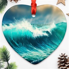 Waves Ocean Sea Tsunami Nautical Blue Heart Ornament (two Sides) by Jancukart