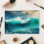 Waves Ocean Sea Tsunami Nautical Blue Cosmetic Bag (Large) Back