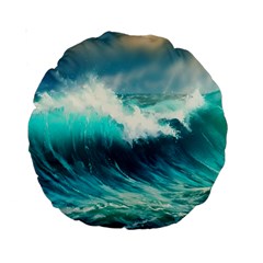 Waves Ocean Sea Tsunami Nautical Blue Standard 15  Premium Round Cushions by Jancukart