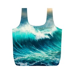 Waves Ocean Sea Tsunami Nautical Blue Full Print Recycle Bag (m)