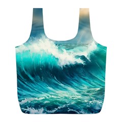 Waves Ocean Sea Tsunami Nautical Blue Full Print Recycle Bag (l)