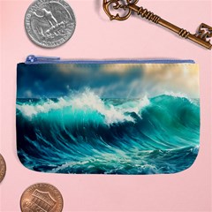 Waves Ocean Sea Tsunami Nautical Blue Large Coin Purse