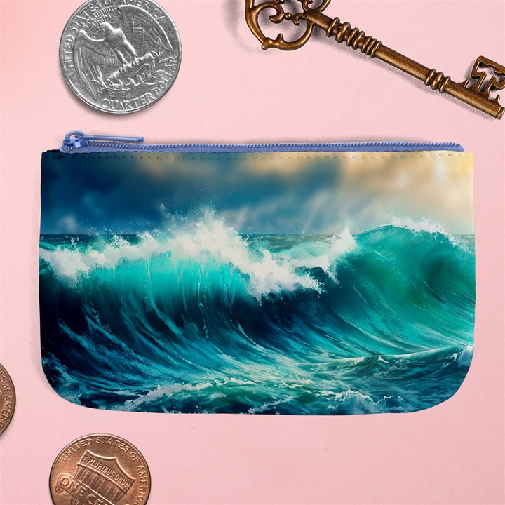 Waves Ocean Sea Tsunami Nautical Blue Large Coin Purse